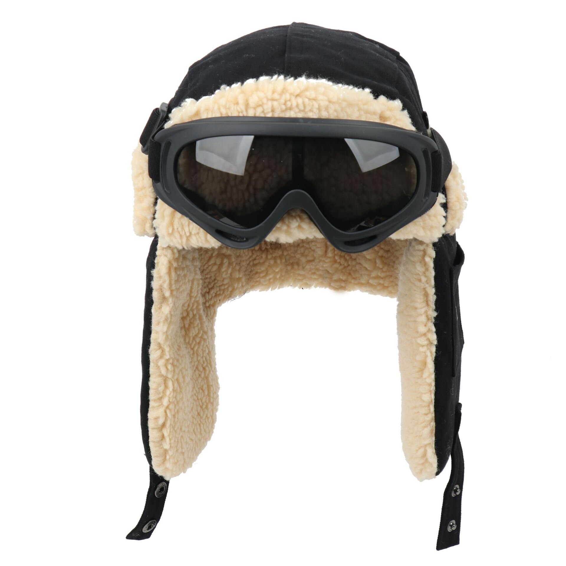 Gorro de aviador con mascarillas para niños y adultos, gorro impermeable de piloto, protección para las orejas, pasamontañas, de invierno,: Black 1 Glasses