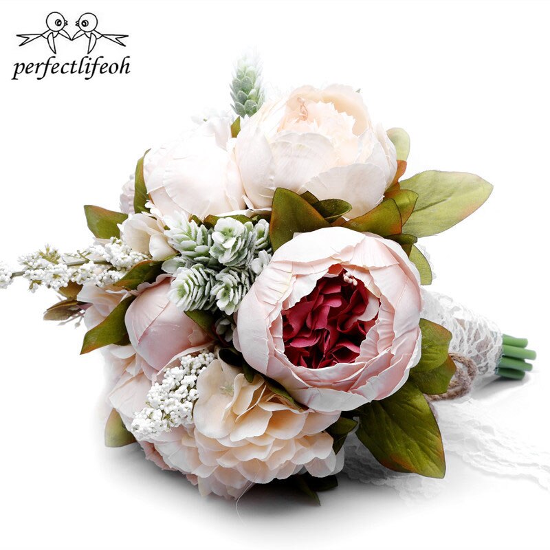 Perfectlifeoh-ramo de Camelias para boda, plantas florales, , ramo de recuerdo con mango de encaje, flores de boda con tema de jardín