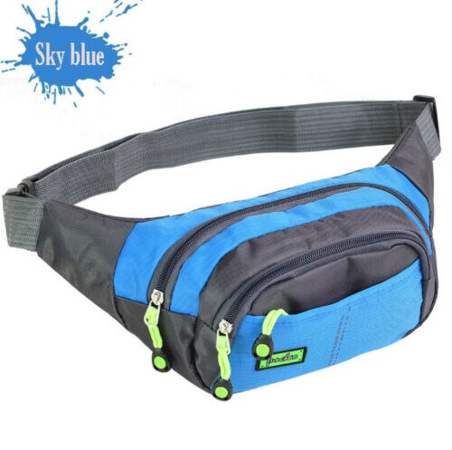 Waterproof Running Belt Bum Waist Pouch Sport Camping Hiking Zip Fanny Pack Bag: Sky Blue