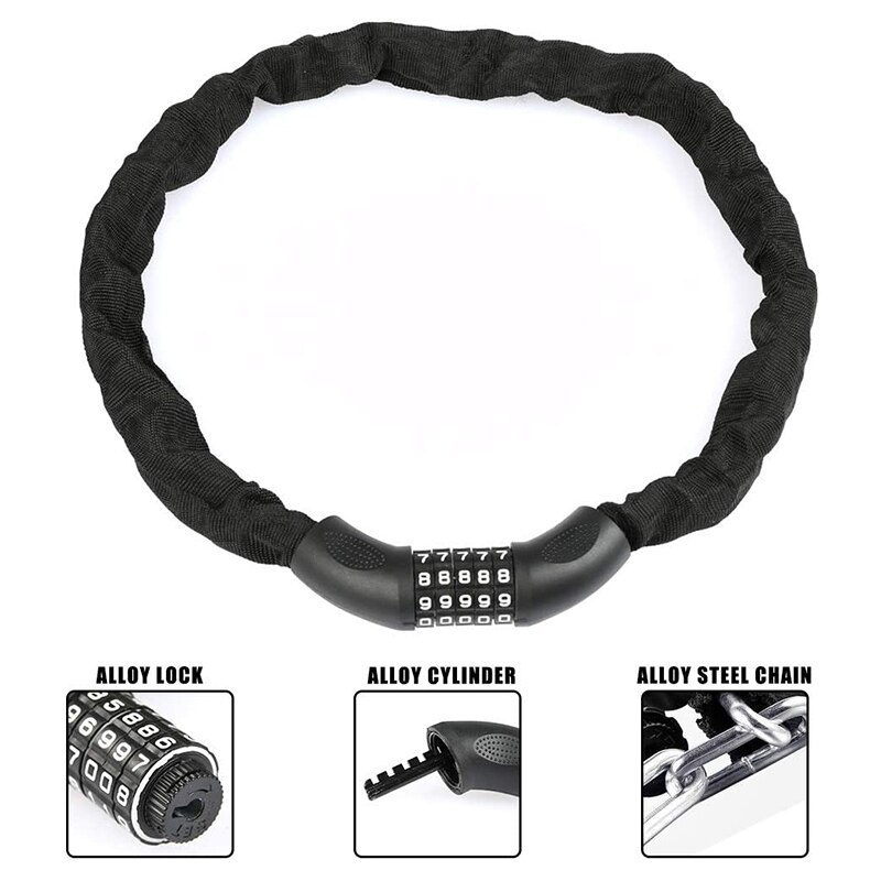 Bike Lock Cycle Lock with 5-Digit Combination Password Security Bicycle Chain Lock for Bike Gates Fences Motorcycle