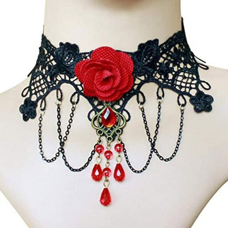 Rose Bloem Kralen Kwastje Mode Fluwelen Choker Voor Vrouwen Vintage Sexy Kant Ketting Meisje Hals Sieraden Accessoires: E