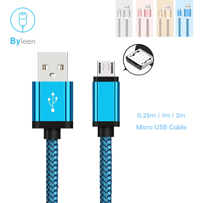 Byleen linha de carregamento rápido, usb 0.25/1/2 m, micro usb 2.0, para huawei y5 y6 2018 p smart cabine p8 lite 2017 honor 9 lite