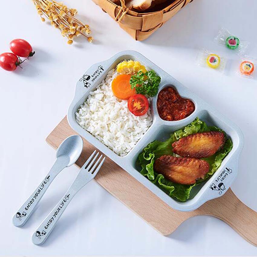 Cartoon Baby Dishes Wheat Fiber Sub-grid Plates Irregular Children Tableware For Infant Toddler Kids Feeding Utensils