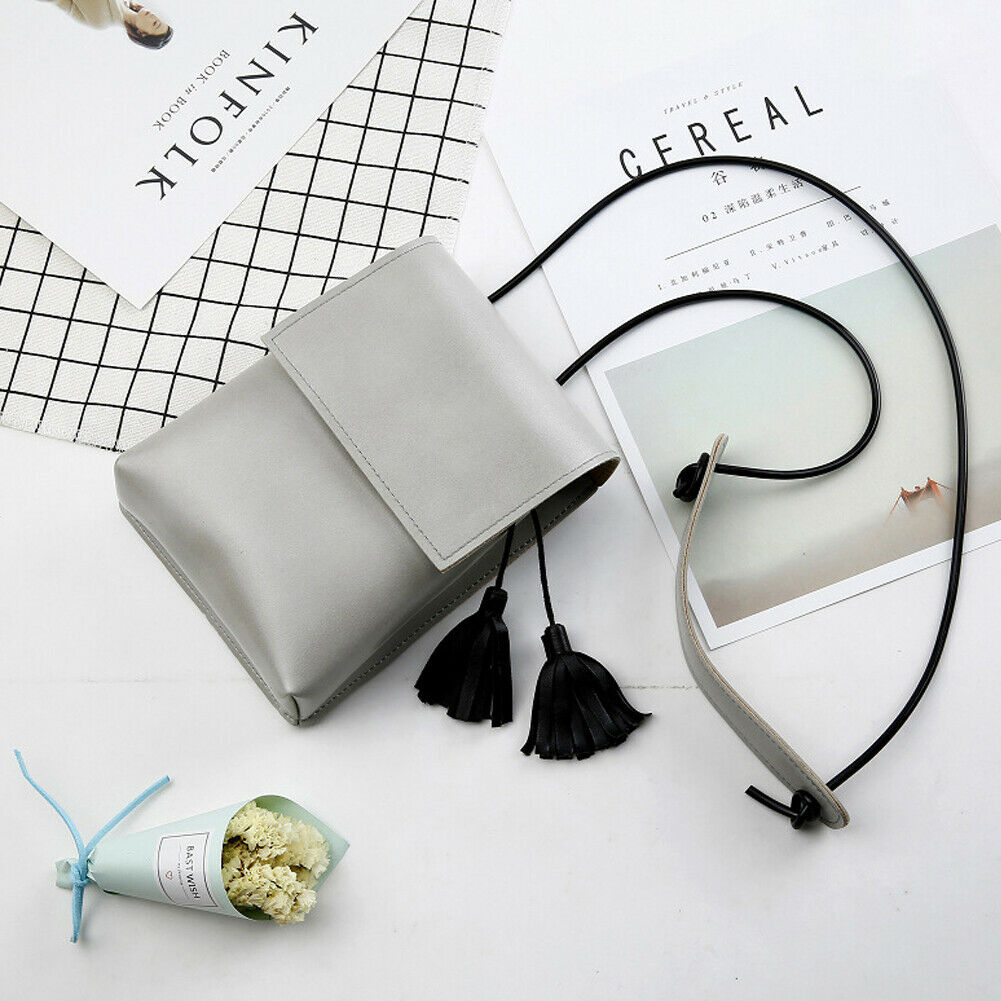 Damevesken skinn veske skulder dame cross body bag tote messenger: Grå