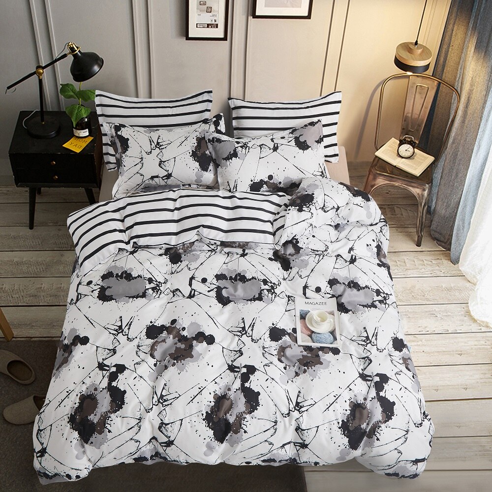 Funda nórdica de mármol negro para cama, conjunto de ropa de cama Reversible, colcha de lujo suave de poliéster, tamaño King