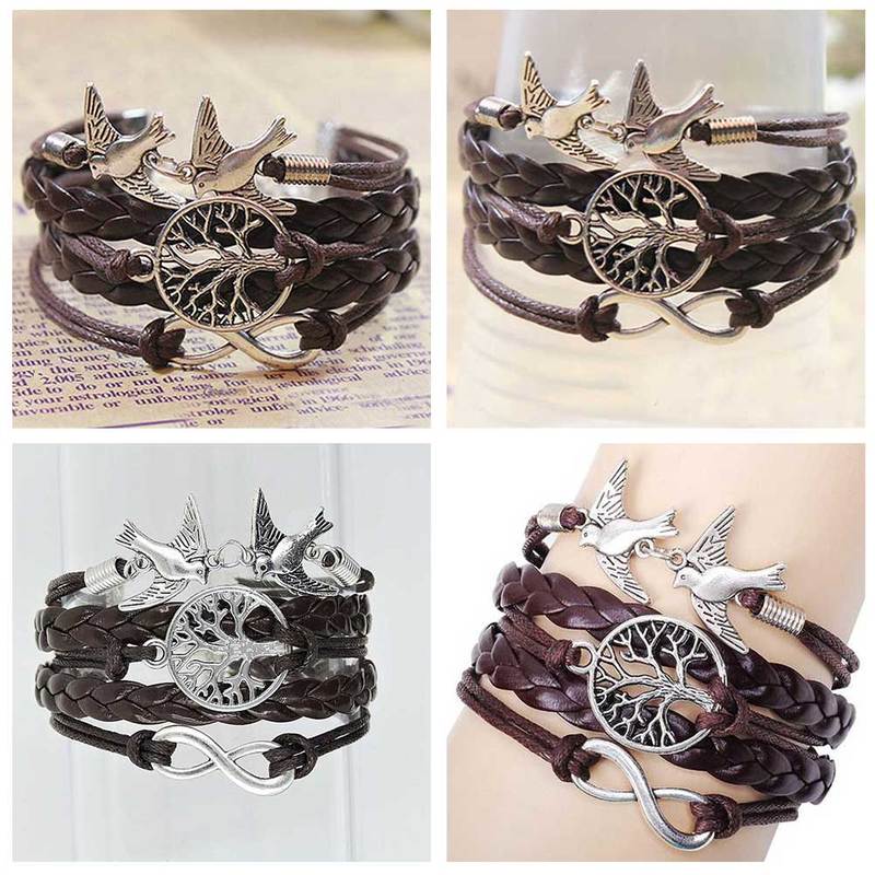 Christmas Tree Bird Multi-layer Bracelet Retro Hand-woven Bracelets for Men Trendy Rope Chain Bangle Bracelet Jewelry