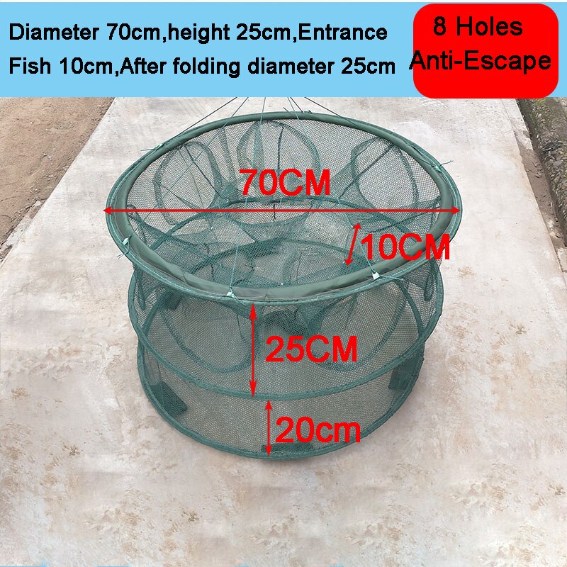Automatic Fishing Net Trap Cage Foldable Round Shape Fishing Network Shrimp Cast For Crabs Crayfish catcher Dip Fishing Cage: Type C 8 Holes