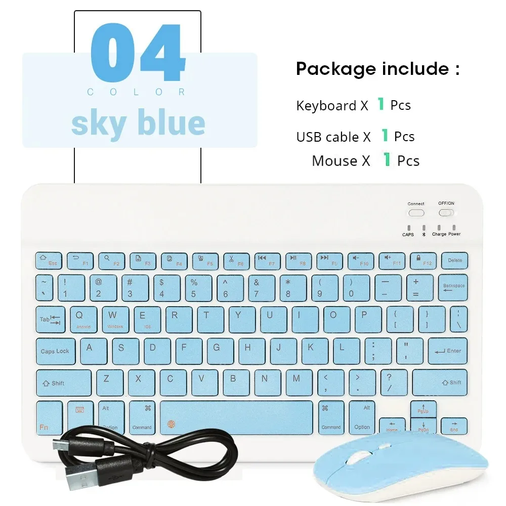 Mini souris Bluetooth sans fil 10 pouces BT clavier espagnol pour iPad 8 10e 9e génération téléphone tablette Portable pour Huawei Android: Black
