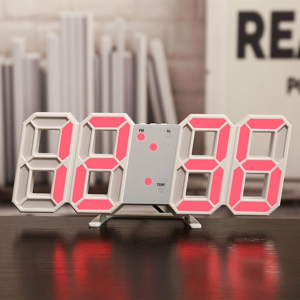 Modern Digital 3D LED Wall Clock USB Large Alarm Clock Snooze 12/24 Hour Display: B