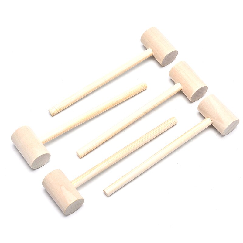 Mini martillos de madera maciza para niños, martillo para golpear pasteles, mazo, juguete educativo (Redondo), 5 uds.