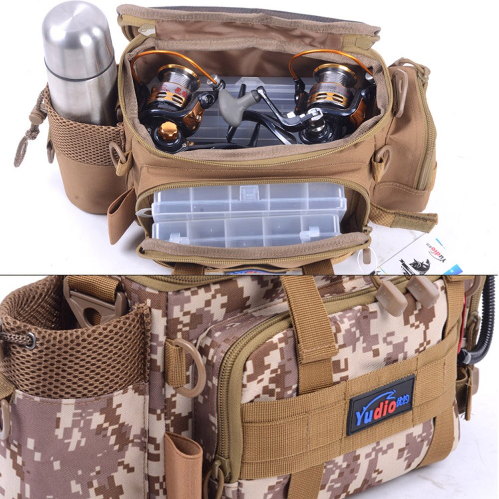 Bolsa de pesca multifuncional, gran capacidad de almacenamiento, aparejos de pesca, caja de señuelo, bolso de hombro, riñonera de lona, bolso de deporte al aire libre