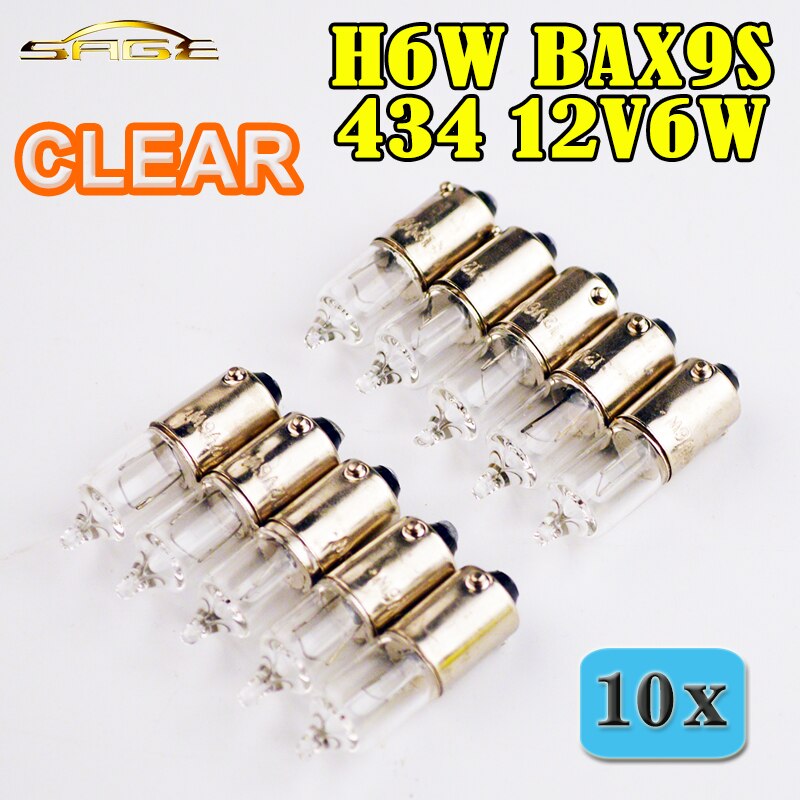 flytop 10 PIECES/Lot H6W 434 BAX9S 12V6W Clear Glass Miniature Lamp C2R Filament Car Bulbs