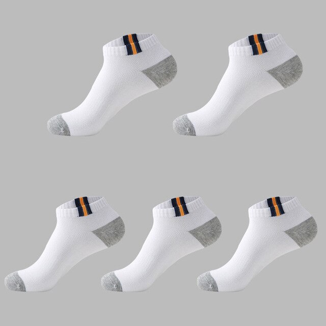 5 Pairs Men Socks Breathable Mesh Short Sports Socks Summer Autumn Cotton Sports Socks Absorb Sweat Ankle Socks Set Meias: 52-White Grey