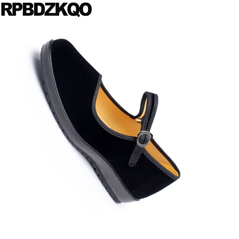 ladies women suede large size elderly chinese black spring autumn cheap shoes china flats 33 round toe walking