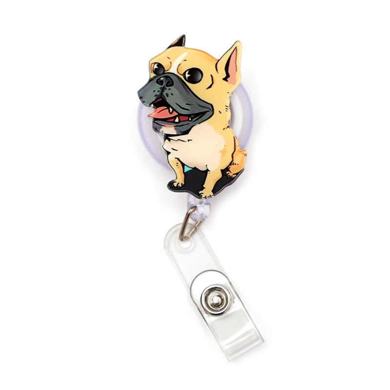 Soporte de tarjeta retráctil para perro de colores, para Bulldog, payaso, carrete de insignia, exposición de Enfermera, Tarjeta De Nombre