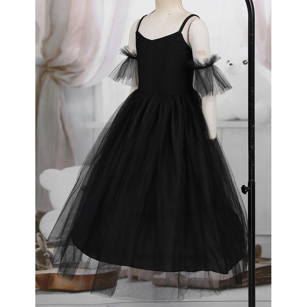 Children Girls Ballet Tutu Dress Romantic Style Tutu Ballet Dance Costumes Ballerina Dress Long Dress with Ruffled Arm Sleeves