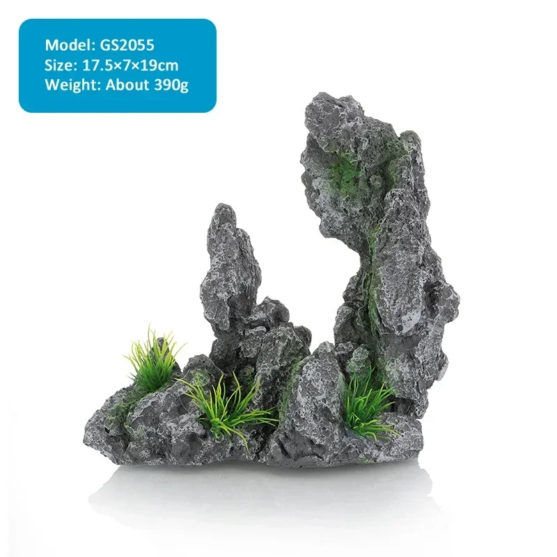 15-type decoratieve rotsen aquarium aquarium accessoires hars rotstuin aquarium decor vis verbergen gat rots voor aquarium: Zilver