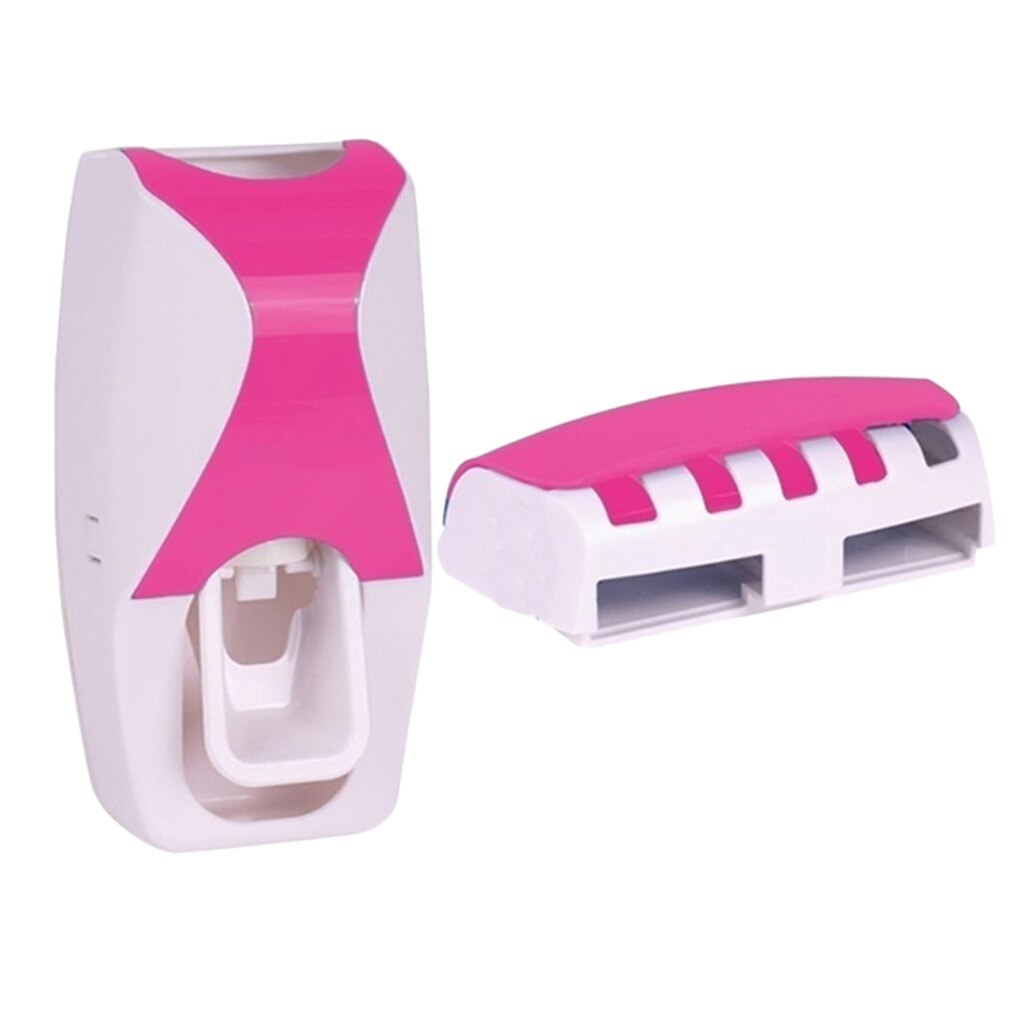 Toothpaste Dispenser Squeezer Toothbrush Holder Kit for Bathroom: Pink