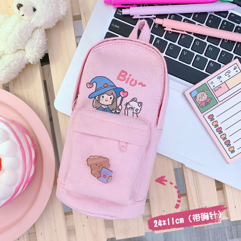 Creatieve Leuke Meisje Canvas Etui Schoolbenodigdheden Briefpapier School Leuke Pennenbakje Pencilcase Potlood Tas: Pink 
