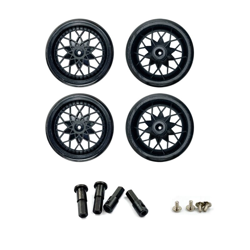for WPL D12 Tires 4Pcs Wheel Rim Wheel Hubs Rubber Tires with 5mm Metal Hub Hex Adapter RC Car Upgrade Parts: black