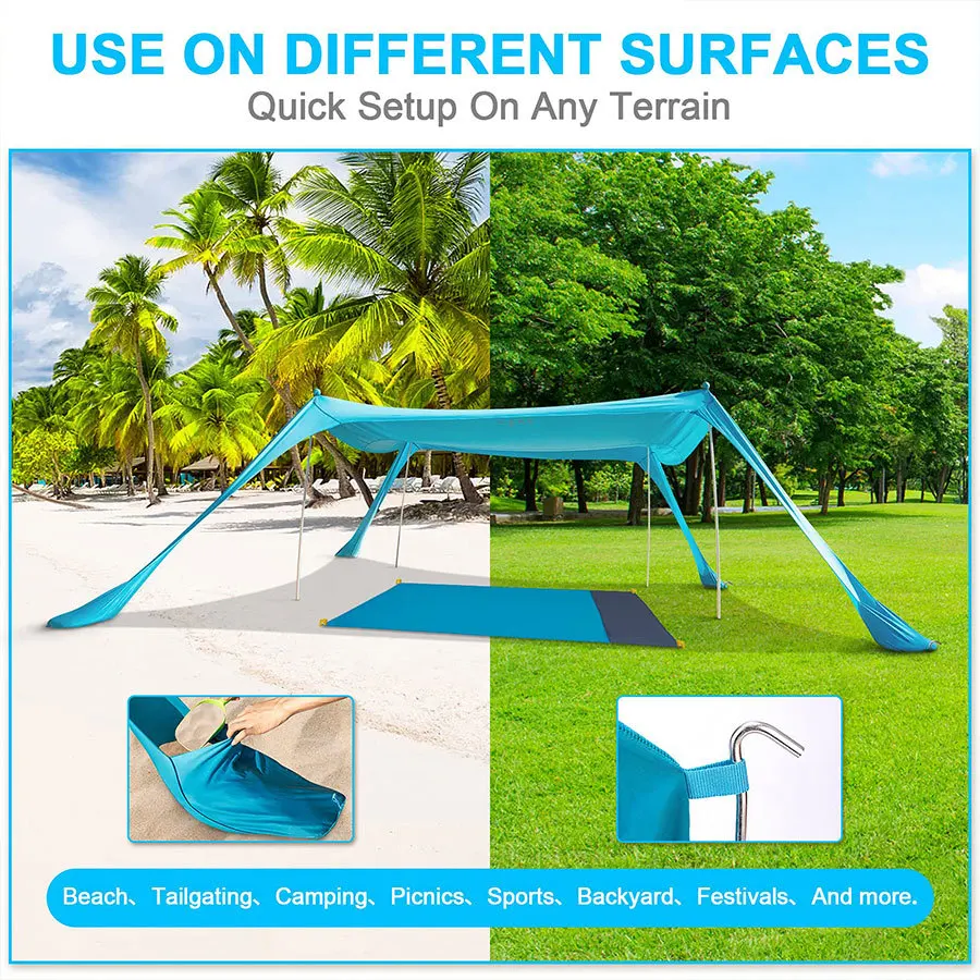 Auvent de plage coupe-vent, tente de plage extérieure, 4 pôles, grand abri solaire, tentes de Camping, parapluie de plage pliant coupe-vent
