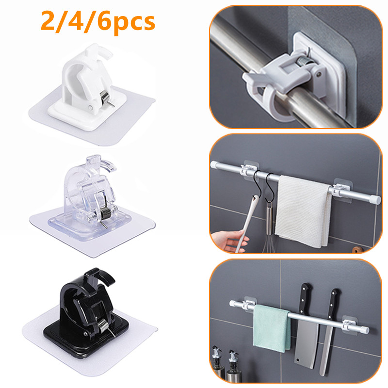 2/4/6Pcs Zelfklevende Verstelbare Gordijn Staaf Houder Klem Haken Staaf Beugel Vaste Opknoping Clips opbergrek Home Organisatie