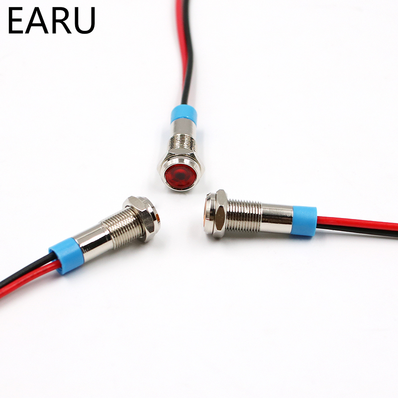 6mm vandtætte metal indikator pilot led lyssignal 5v 6v 12v 24v 110v 220v lampe motorbåd bil rød blå grøn
