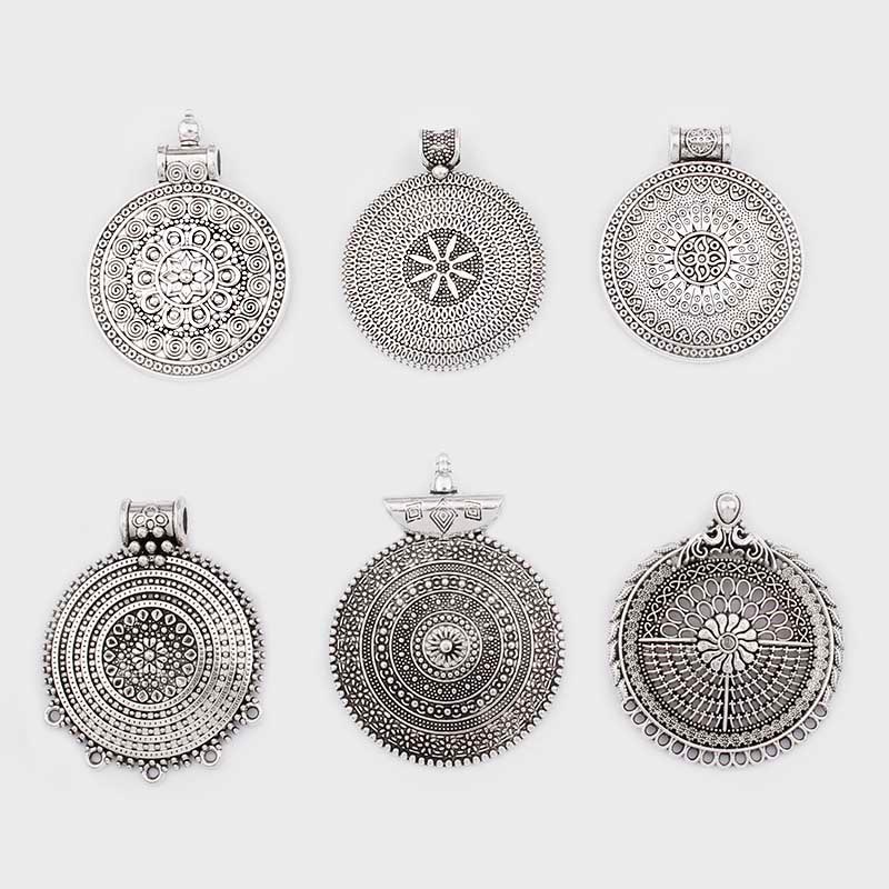 5pcs Tibetan Silver Multi Stand Round Bohemia Carved Flower Charms Pendant Connector For Necklace Jewelry Findings Making