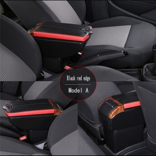 Boîte Convertible accoudoir pour Peugeot 307 CC, Double portes ouvert, 7usb centrale, boîte de rangement, accoudoir: A-Black red edge