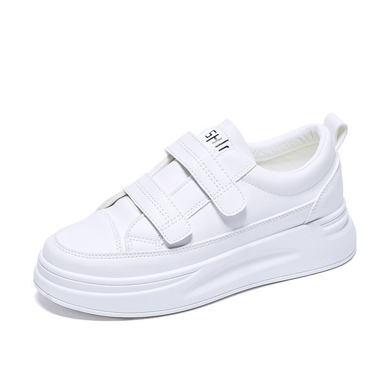 Casual Vrouwen Platte Schoenen Mode Witte Vrouwen Sneakers Antislip Verhogen School Flats Zacht Leer Vrouwen 'S Sport Schoenen: WHITE / 39