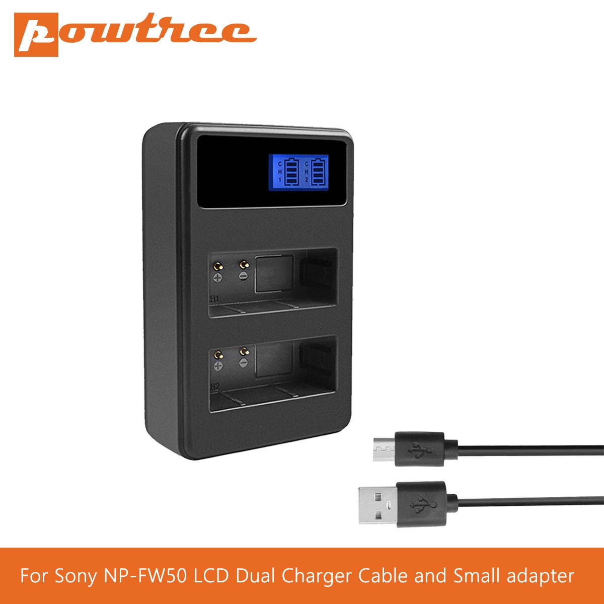 Powtree för sony 7.2v 2000 mah np -fw50 npfw 50 np fw50 kamerabatteri för alpha 6500 6300 6000 5000 3000 a7r a7s a7s ii  a7ii l70: Lcd dubbel laddare