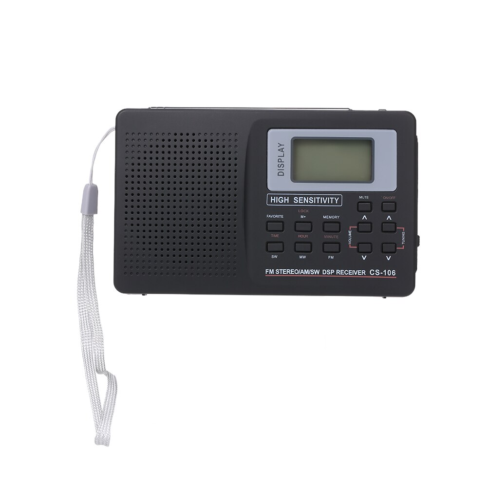 Portable FM / AM / SW Radio Multiband Digital Stereo Radio Receiver Earphone Output Time Display External Antenna w/ Alarm Clock