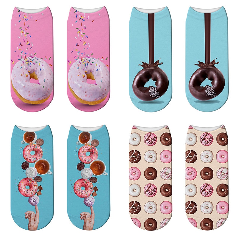 Japanese Women Cute Fruit Food Dessert 3D Print Socks Funny Donut Doughnut Short Socks Cute Happy Funny Cotton Socks Calcetines