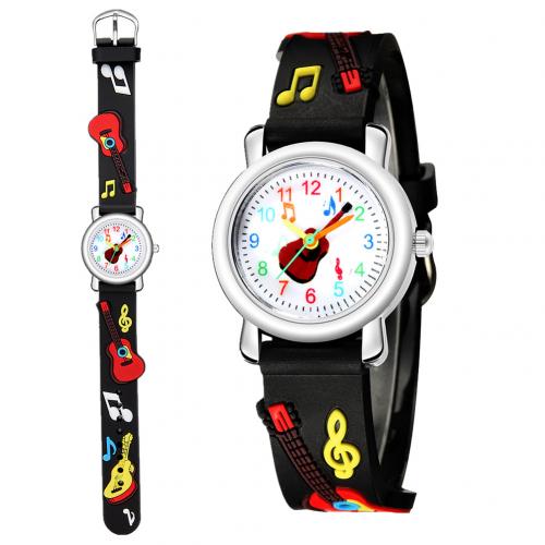 Mode 3D Opluchting Cartoon Gitaar Patroon Leuke Sport Student Kinderen Polshorloge: Black