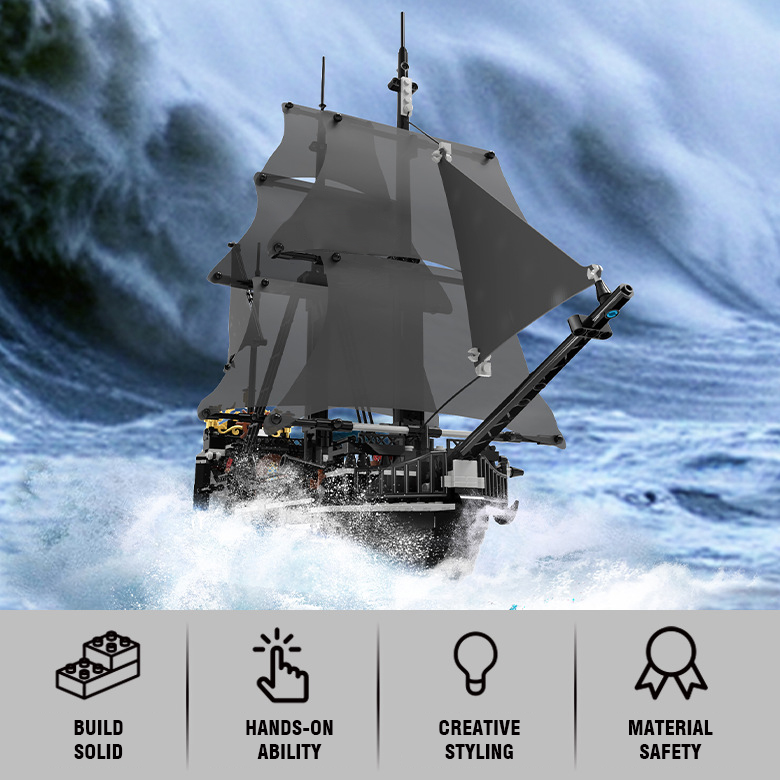 1424Pcs Black Pirates Ship Diy Adventure Pearl Boat Movies Mini Bricks Building Blocks giocattoli modello assemblati regali di natale per bambini