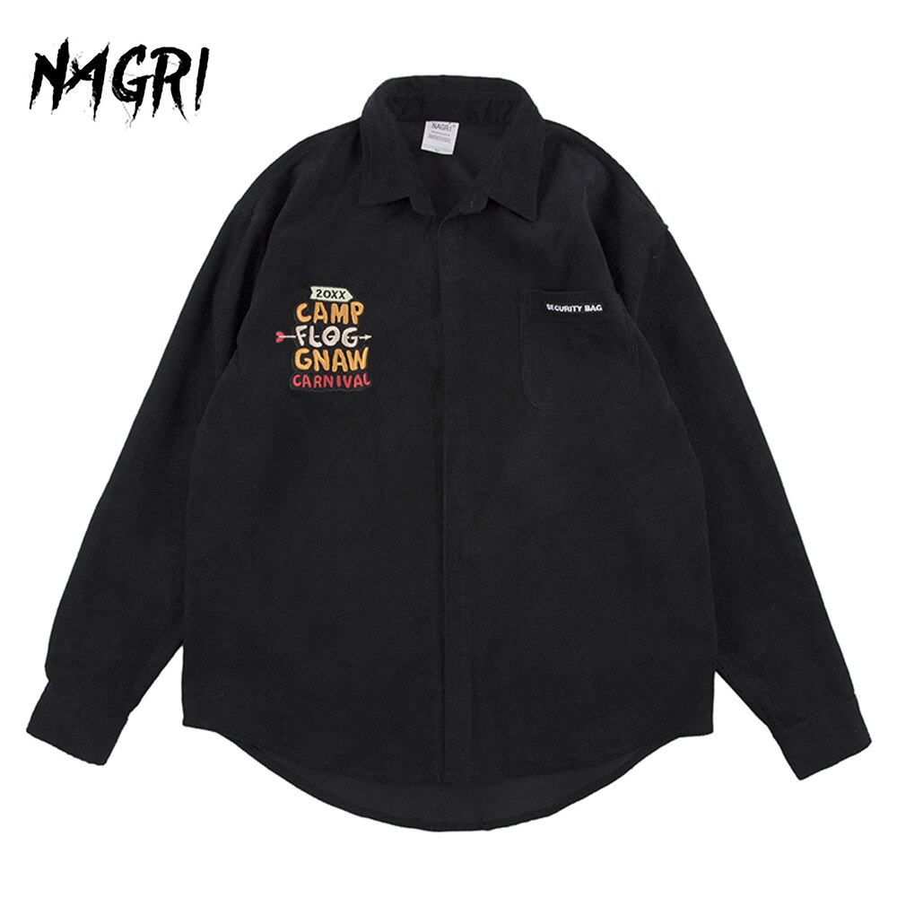 Camisa lisa de manga larga para hombre, Bordado de letras de pana Vintage Preppy de gran tamaño, camisas informales de algodón de estilo coreano