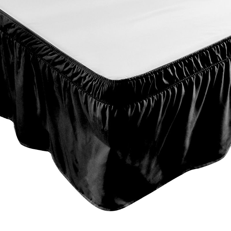 6 tailles côtés enveloppent autour élastique solide couleur lit jupe goutte poussière ébouriffé réglable luxueux literie décoration de la maison: Black / 120x200cm