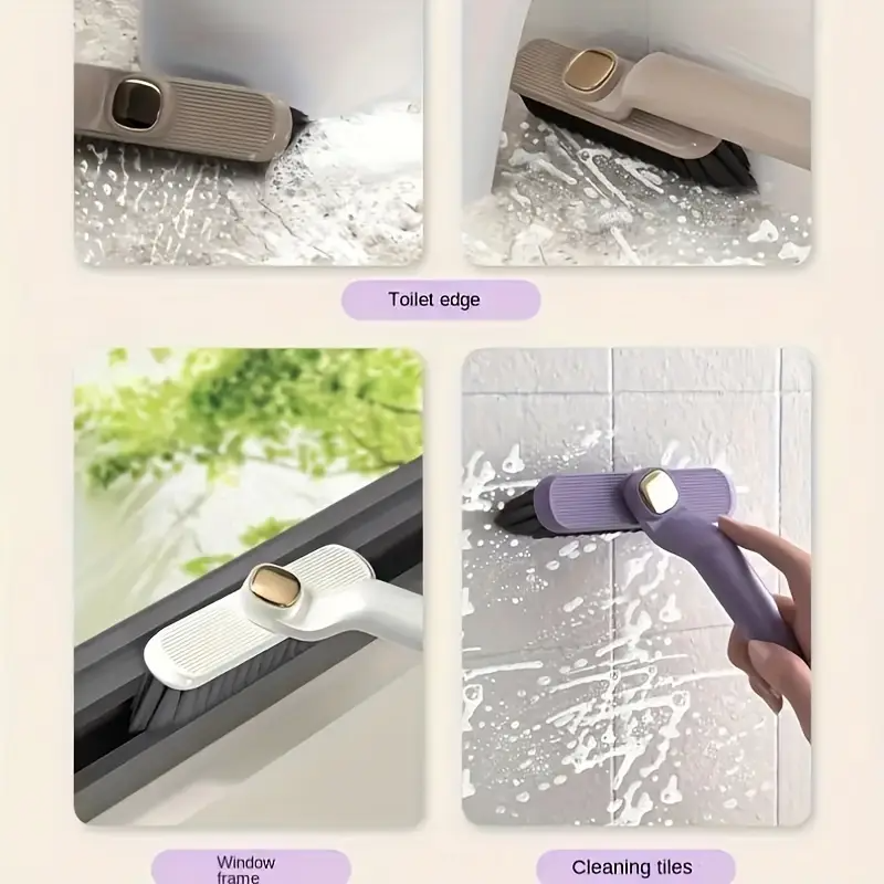 4 en 1 360 ° Depurador giratorio de cerdas duras, cepillo multiusos para limpieza de azulejos con raspador de Clip para suelos de baño y cocina