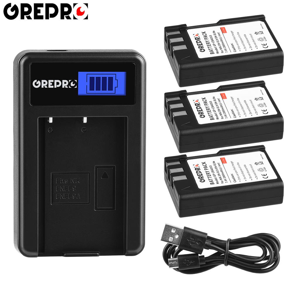 Batería de ion de litio para cámara Nikon EN-EL9 EN EL9 EN-EL9a EN EL9a EL9a, Cargador USB LCD para cámara Nikon EN-EL9a D40 D60 D40X D5000 D3000, 2000mAh: 3B with Charger