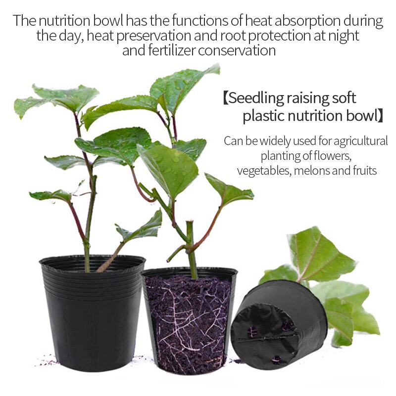 100pcs PE Plastic Planting Bag Black Nursery Pots Suitable Small Large Garden Flower Fruit Vegetable Cultivation Garden Supplies