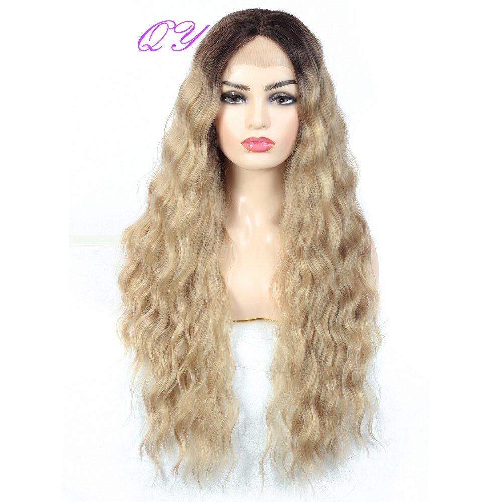 Synthetic Lace Women Wigs Long Natural Curly Brown Ombre Golden Wigs for Women Daily Wear Charming Woman Hair Wig: 8