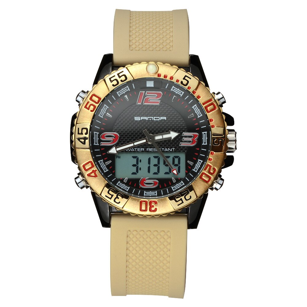 SANDA001 Dubbele Display Outdoor Water Sporthorloge Bergbeklimmen Water Elektronische Horloge Multifunctionele Student Horloge: Paars