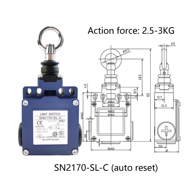 Zugseilschalter, Sicherheits-Not-Aus-Schalter, Zugdraht, Reiseschalter, automatischer / manueller Reset: Grau