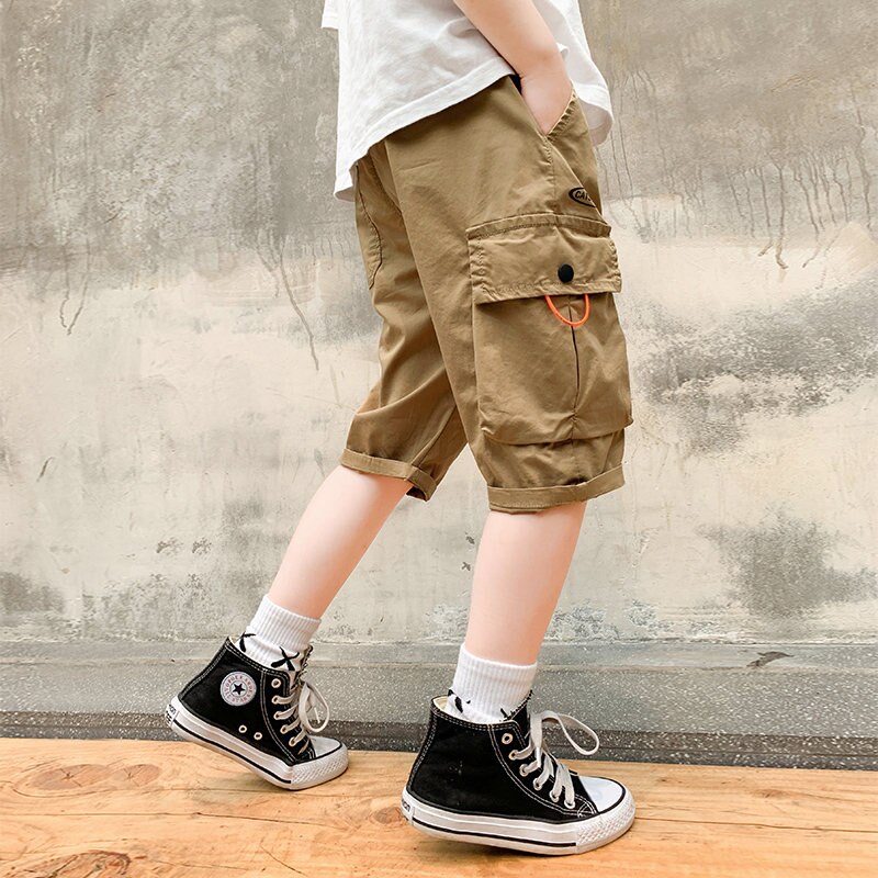 Short d&#39;été kaki pour enfants, pantalon Cargo court en coton, Style ample, pour adolescents de 5, 7, 9, 11, 13 et 14 ans, 2022