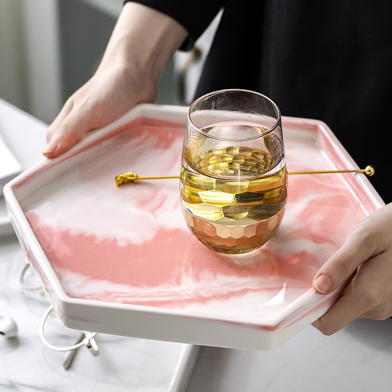 Marmor mønster keramisk mad bestik te kaffe dessert plade sengetøj kosmetiske smykker opbevaringsboks arrangør bakke hjem dekorativ