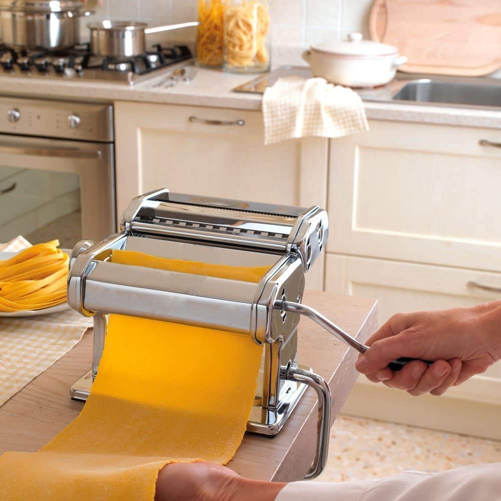 Máquina Past Fresca, Máquina de Cortador de Pasta de Acero Inoxidable, Máquina de Rodillos Para Casa Cocina Fabrica de Fideos Frescos de Masa Tagliatelle de Lasaña de Espaguetis