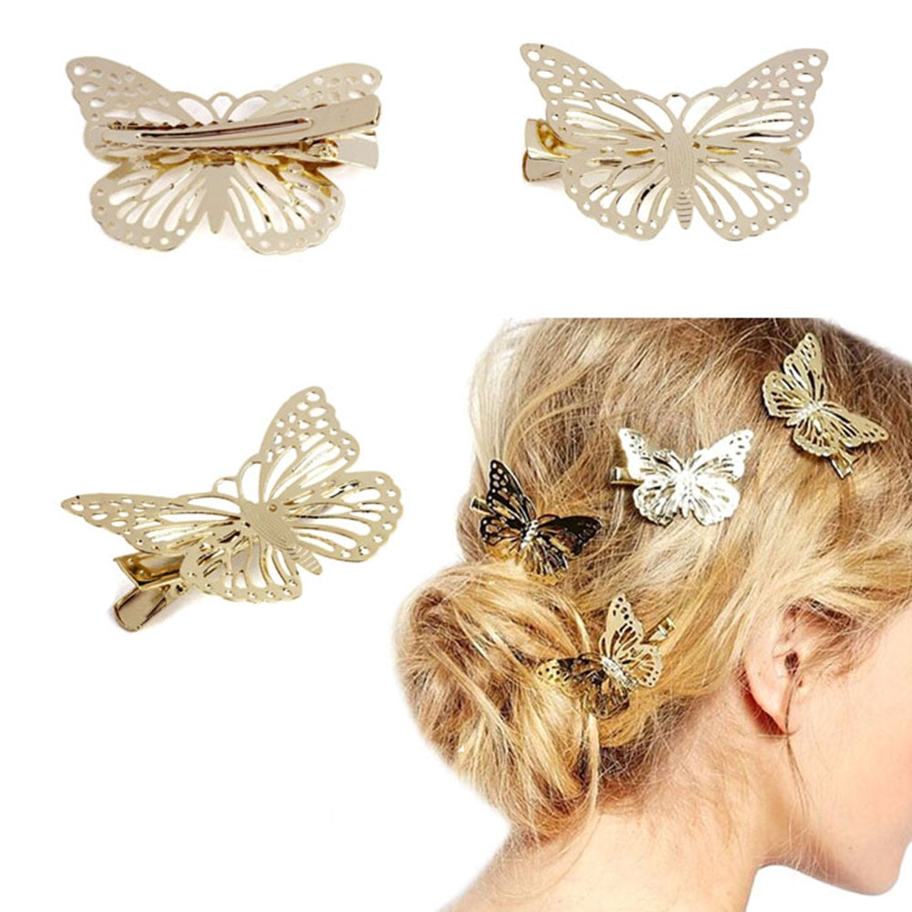 Holle Gouden Vlinder Hart Ster Haar Clips Voor Meisjes Retro Barrette Haarspelden Vintage Mode Haar Styling Accessoires