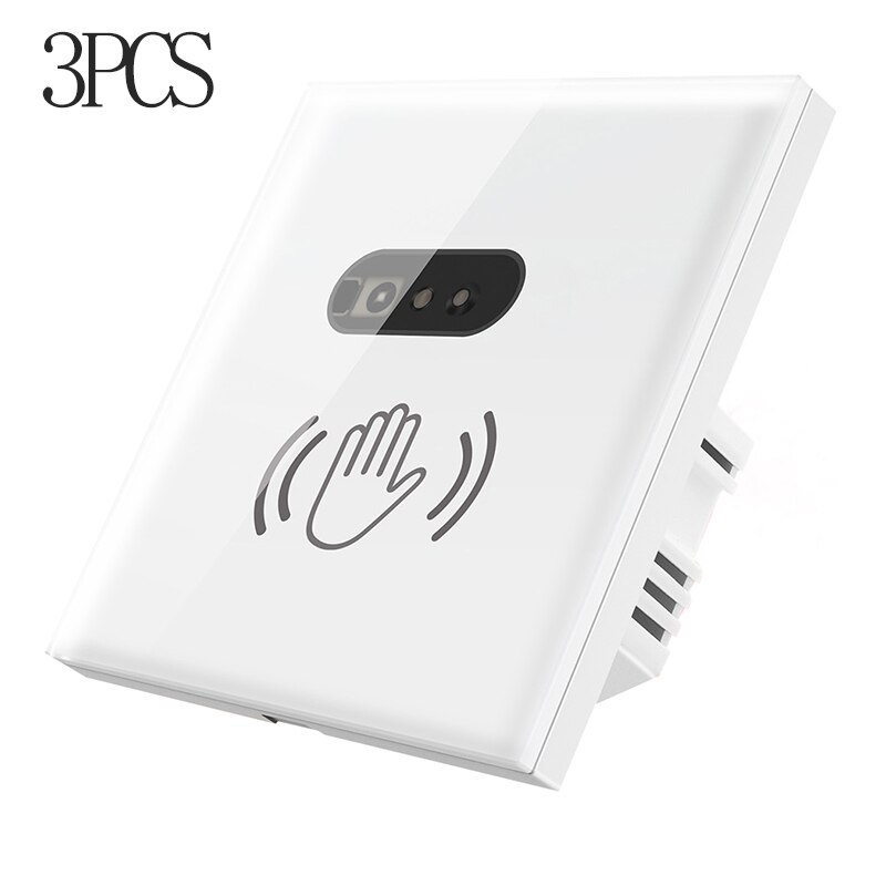 Mini 250V 10A Touchless Smart Wall Light Switch Infrared Sensor Glass Display PIR Motion Switch Household Automation Accessories: 3PCS