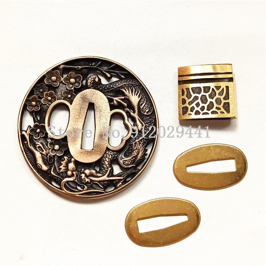 A Set Copper Hand Guard Tsuba Menuki Fuchi Kashira For Japanese Samurai Katana Wakizashi Tanto DIY Sword Handle Fittings: B