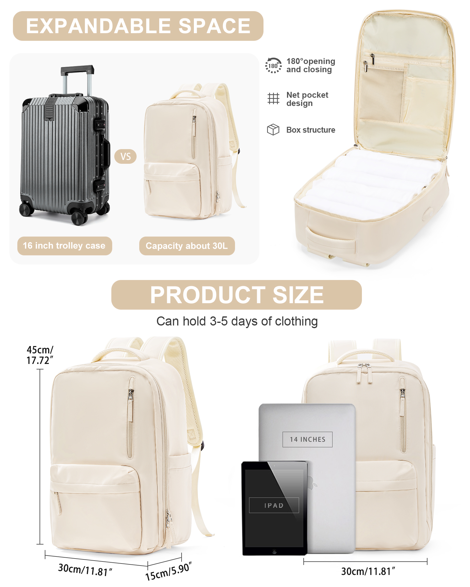 Travel Backpack,45x30x15,Carry On Backpack Airline Approved,Personal Item Travel Bag,14 Inch Laptop Backpack,Business Hiking Bag